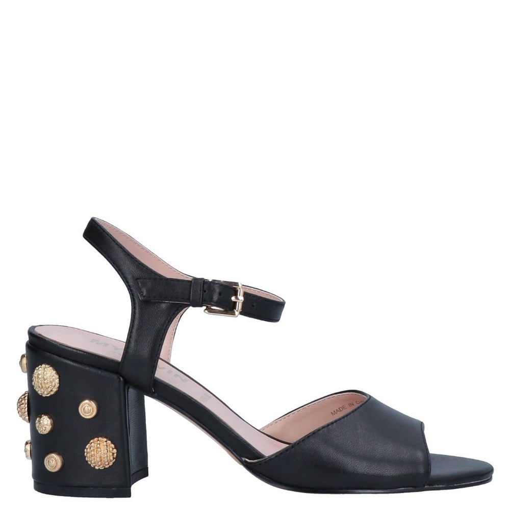 Pre loved black and gold ankle strap leather heeled sandals!